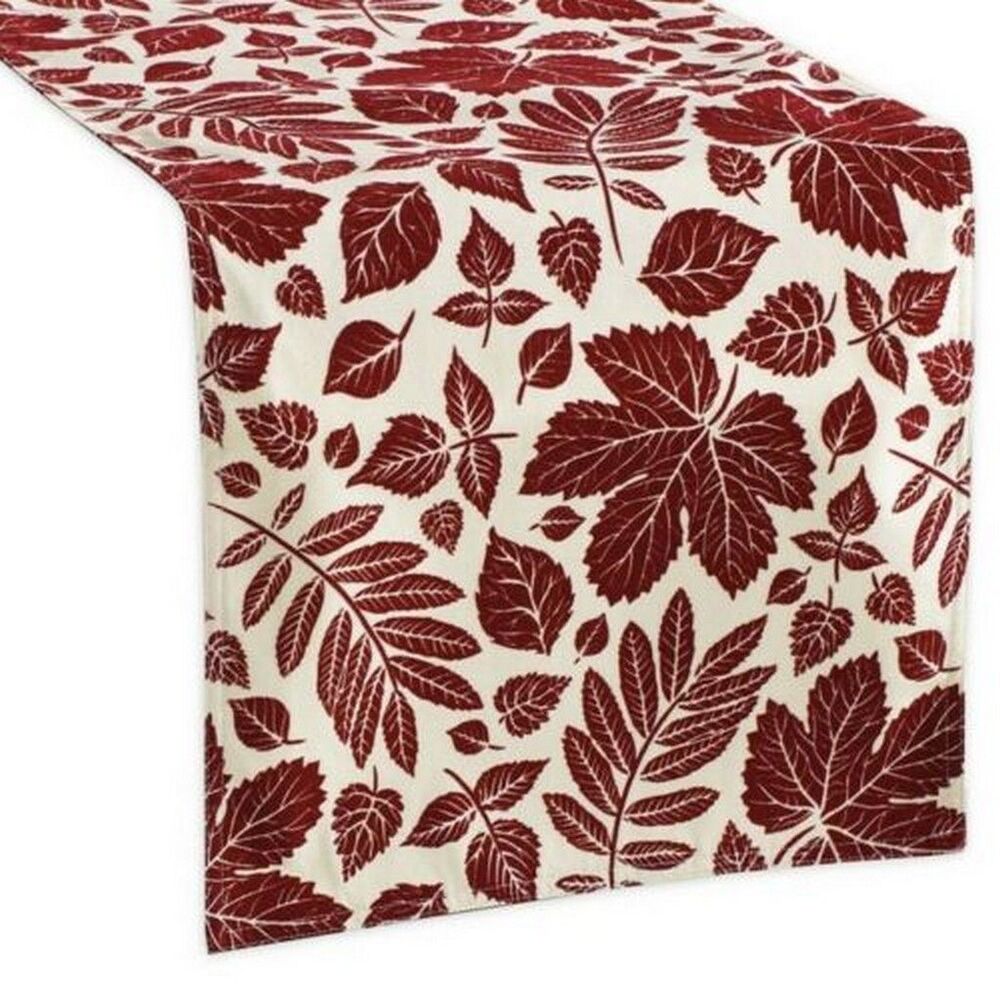 Velvet Flocked Aspen Leaves Table Runner Burgundy Christmas Holiday 14x90"